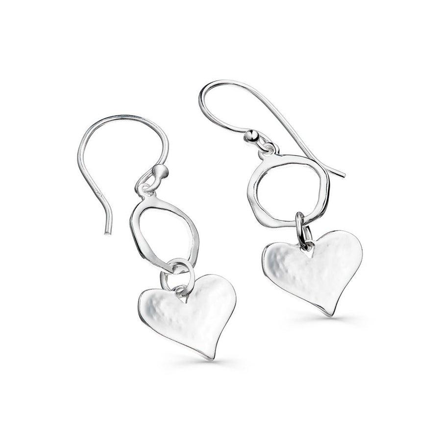 Sea Gems Silver Cornish Circle & Heart Drop Earrings - Rococo Jewellery