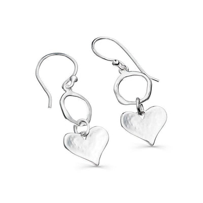 Sea Gems Silver Cornish Circle & Heart Drop Earrings - Rococo Jewellery