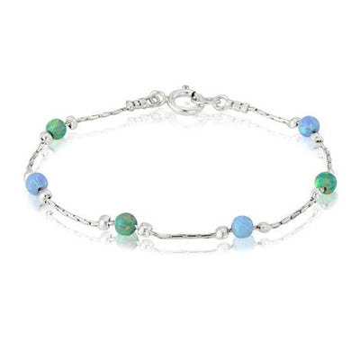 Lavan Blue and Green Opal Bead and Silver Bracelet - Rococo Jewellery