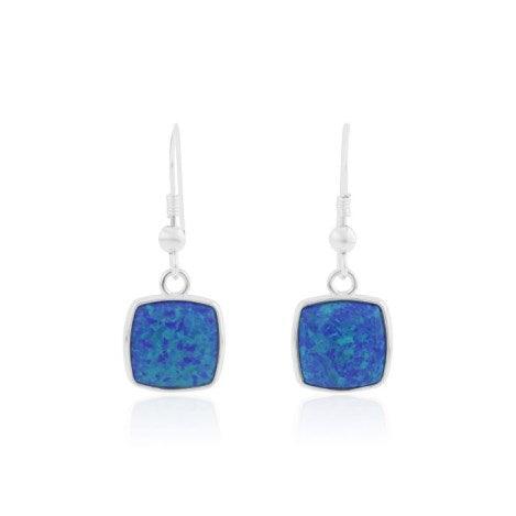 Lavan Dark Blue Opal Square Drop Earrings - Rococo Jewellery