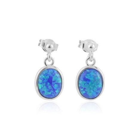 Lavan Dark Blue Opal Oval Drop Earrings - Rococo Jewellery