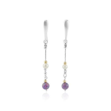 Lavan Gold and Silver Opal and Pearl Drop Earrings - Rococo Jewellery