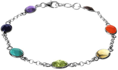 Sterling Silver Bezel Set Multi Gemstone Bracelet - Rococo Jewellery