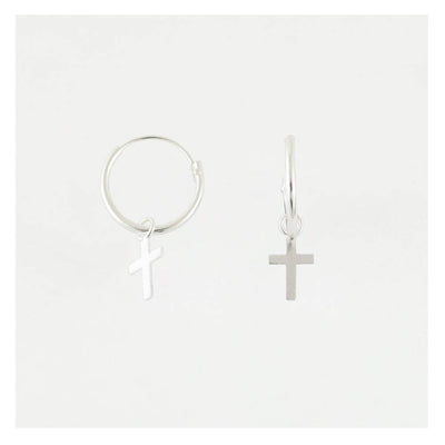 Kingsley Ryan Sterling Silver Cross on Hoop Earrings - Rococo Jewellery