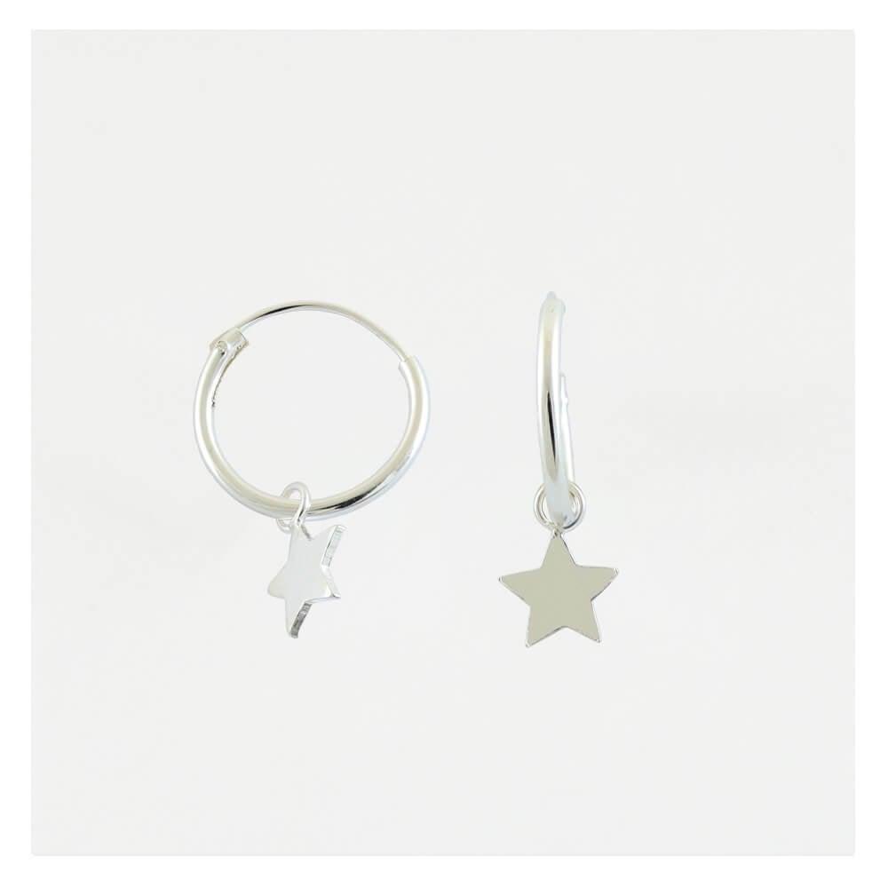 Kingsley Ryan Sterling Silver Dangly Star Hoop Earrings - Rococo Jewellery