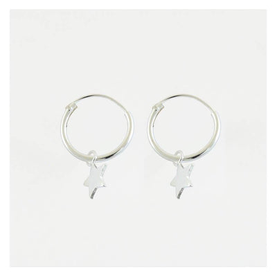 Kingsley Ryan Sterling Silver Dangly Star Hoop Earrings - Rococo Jewellery