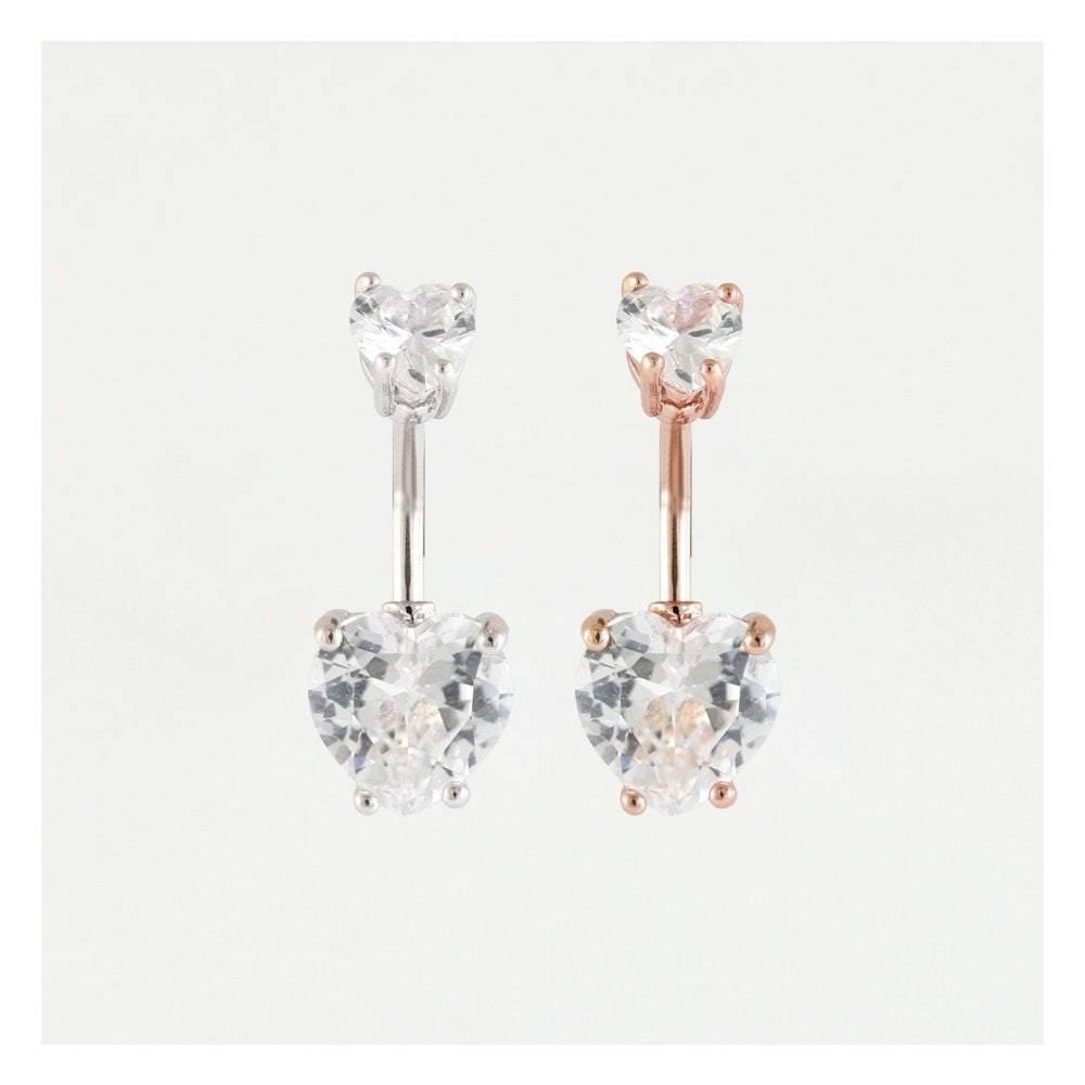 Kingsley Ryan Heart Shaped Navel Bar- Clear/Rose Gold - Rococo Jewellery