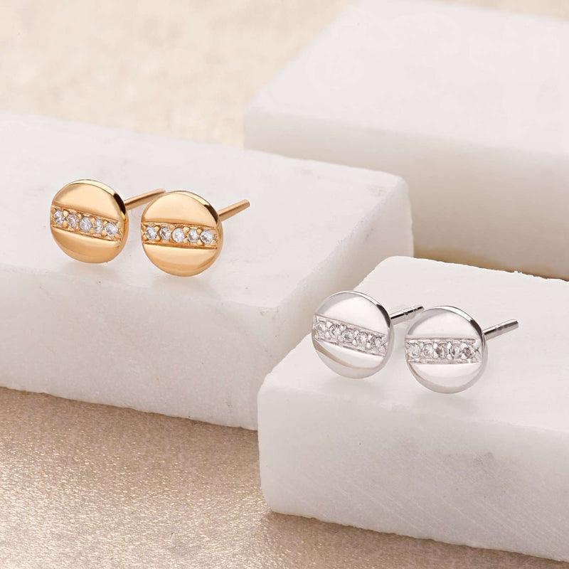 Scream Pretty Circle with Line of Sparkle Stud Earrings - Rococo Jewellery
