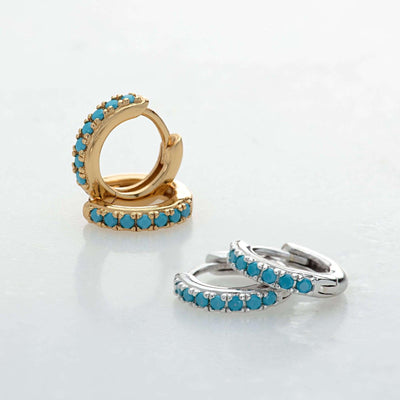 Scream Pretty Huggie Earrings with Turquoise Stones - Rococo Jewellery
