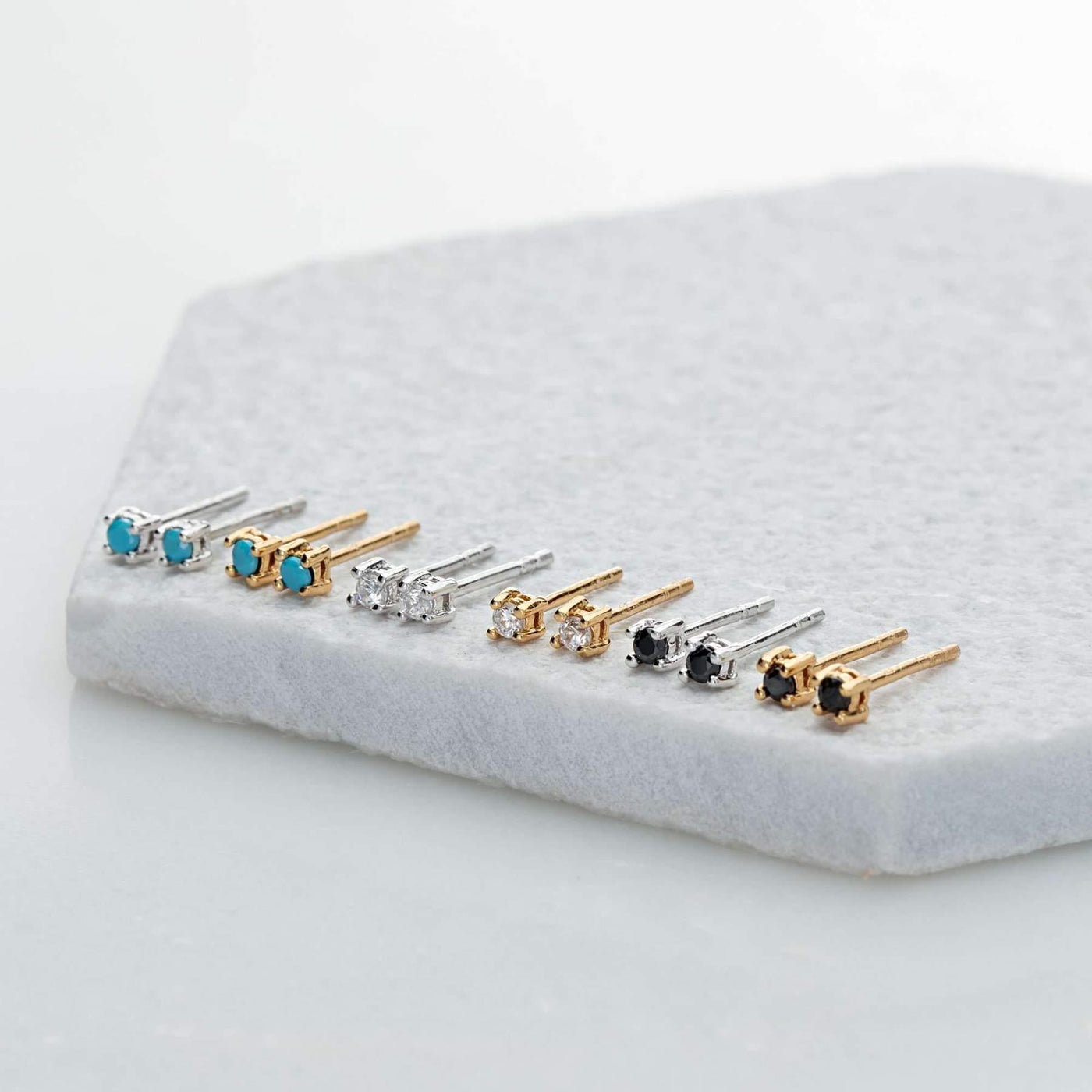 Scream Pretty Teeny Tiny Stud Earrings - With Black Stones - Rococo Jewellery