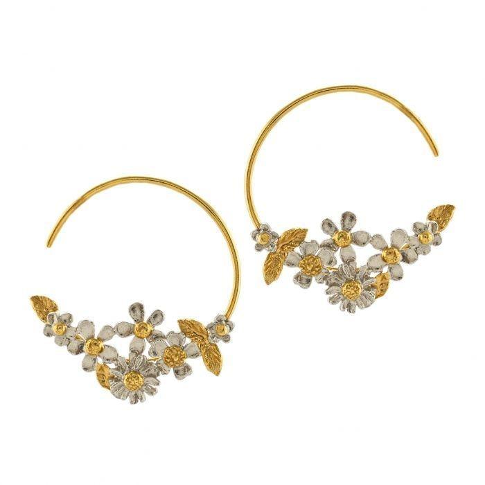 Alex Monroe Posy Bloom Hoop Earrings - 22ct Gold Mix - Rococo Jewellery