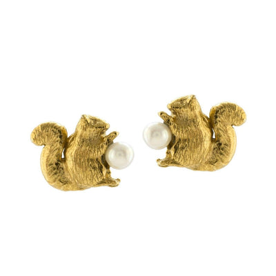 Alex Monroe Squirrel and Pearl Stud Earrings - Rococo Jewellery