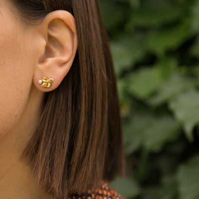 Alex Monroe Squirrel and Pearl Stud Earrings - Rococo Jewellery