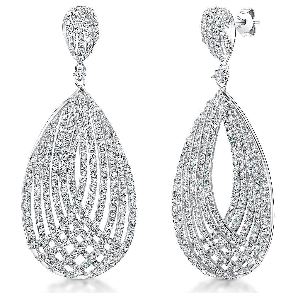 Teardrop Woven Strand Drop Earrings - Sterling Silver - Rococo Jewellery