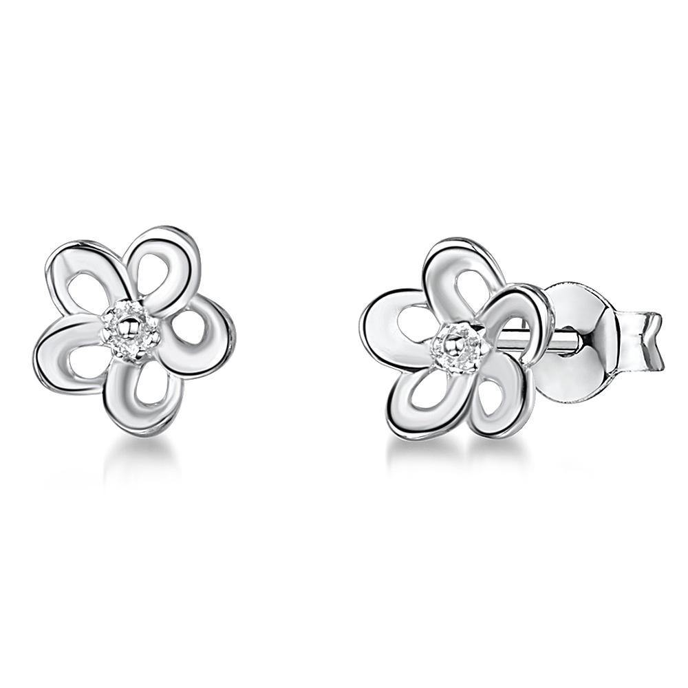 Sterling Silver and Cubic Zirconia Flower Studs - Rococo Jewellery