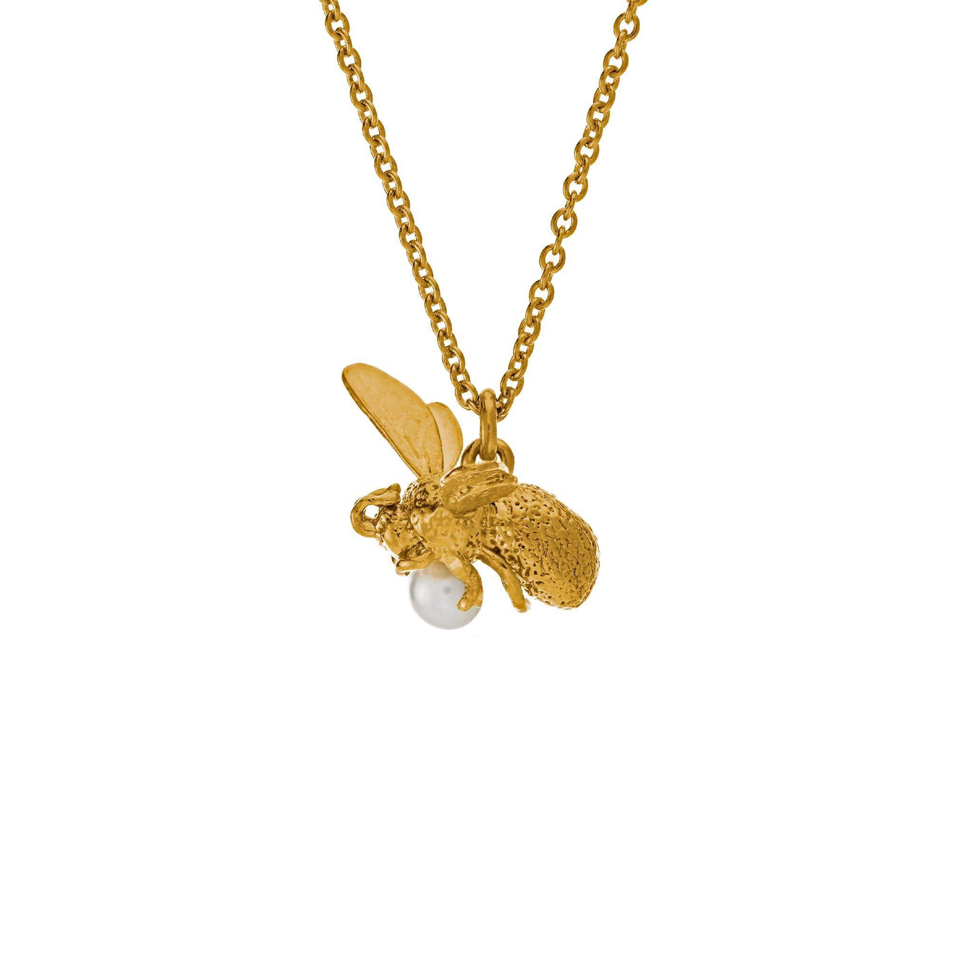Alex Monroe Flying Bee Necklace - Freshwater Pearl and 22ct Gold Plate - Rococo Jewellery