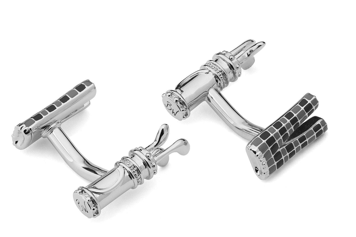 Babette Wasserman Golf and Trouser Cufflinks in Black and White Enamel - Rococo Jewellery
