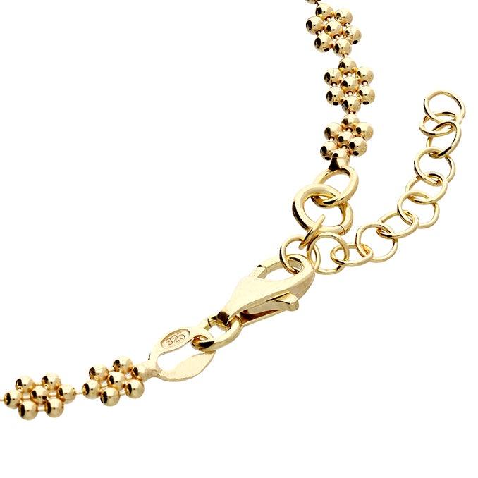Bead Flower Necklace Chain - Yellow Gold Vermeil or Sterling Silver - Rococo Jewellery