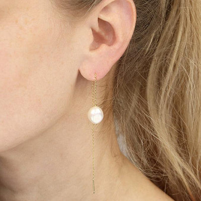 Yellow Gold Freshwater Pearl Pull-Thru Earrings - Rococo Jewellery