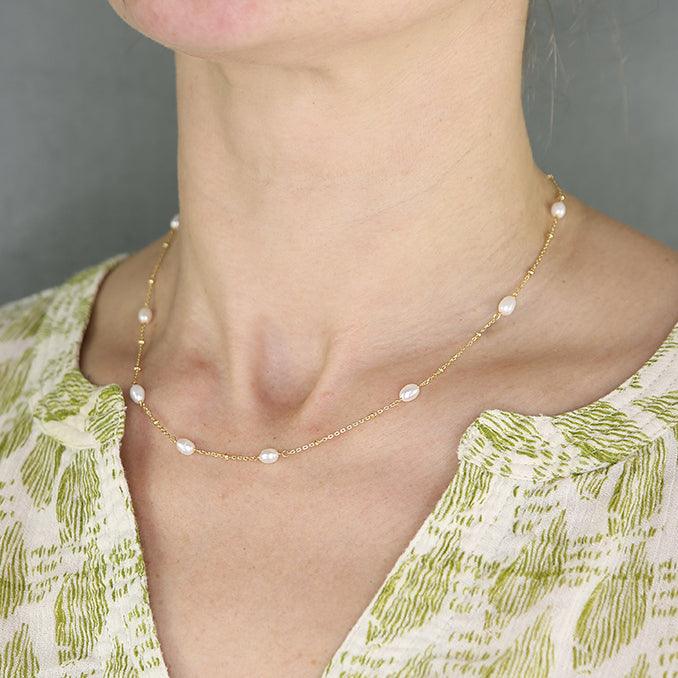 14ct Gold Vermeil and Silver Necklace with Freshwater Pearls - Rococo Jewellery