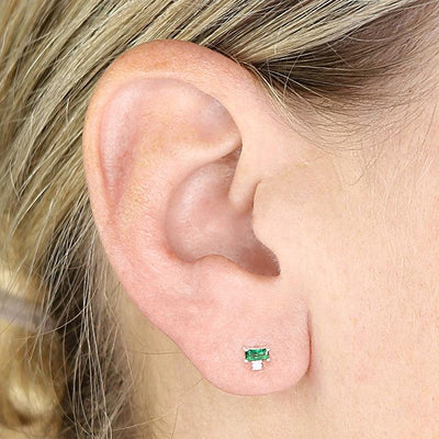Silver Emerald and Cubic Zirconia Stud Earrings - Rococo Jewellery