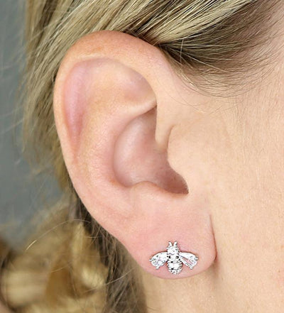 Silver Bee Stud Earrings - Rococo Jewellery