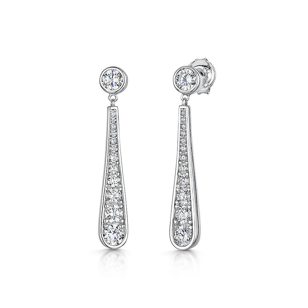 Long Teardrop CZ Earrings in Sterling Silver - Rococo Jewellery
