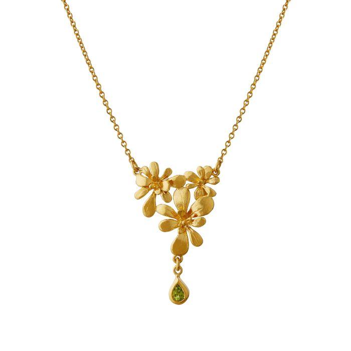 Alex Monroe Clustered Rosette Necklace with Peridot Drop - Rococo Jewellery