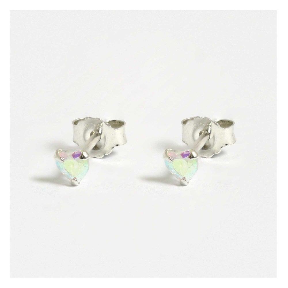 Kingsley Ryan Sterling Silver and Crystal Heart Stud Earrings - Rococo Jewellery