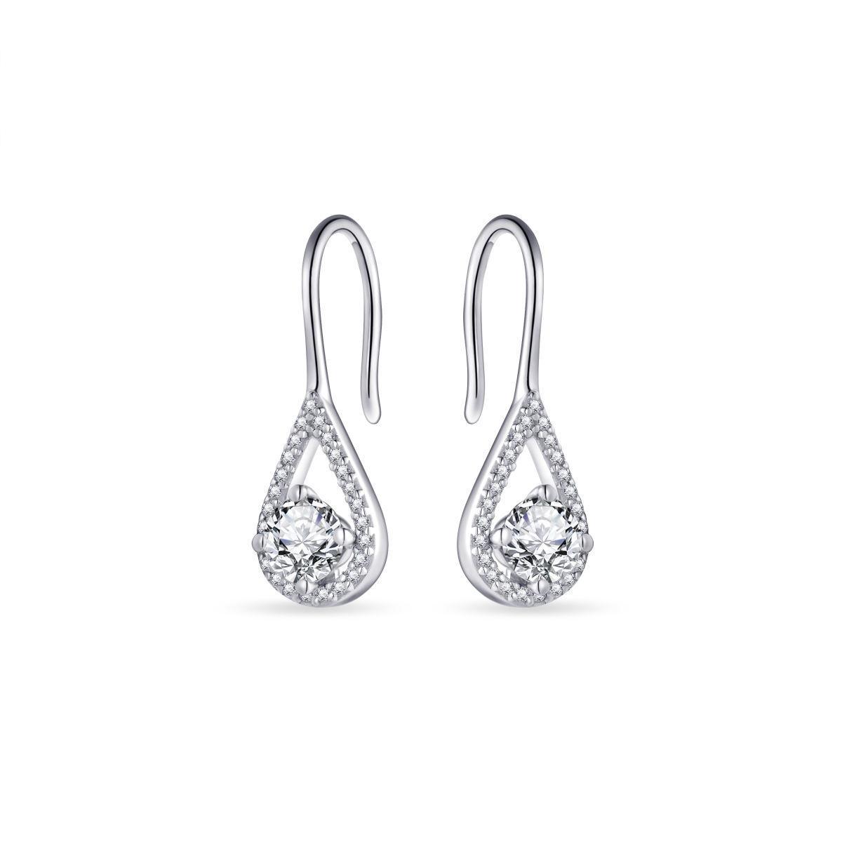 Silver Pear Hook Earrings with Cubic Zirconia - Rococo Jewellery