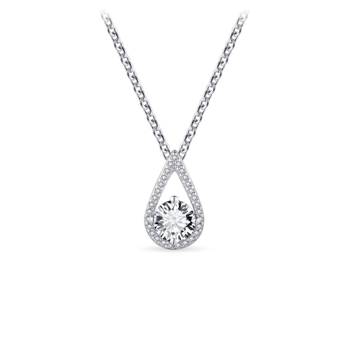 Silver Pear Solitaire Shaped Pendant Necklace with Cubic Zirconia - Rococo Jewellery