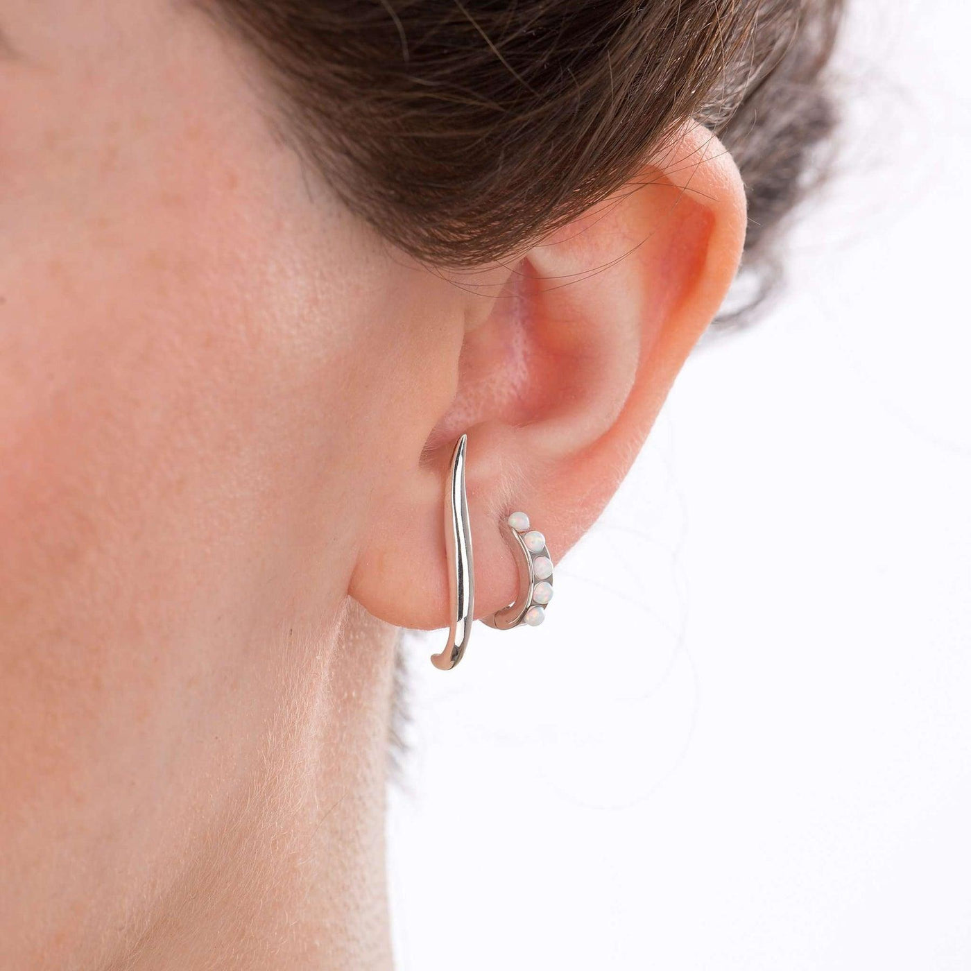 Scream Pretty Huggie Earrings with White Opal Stones - Rococo Jewellery