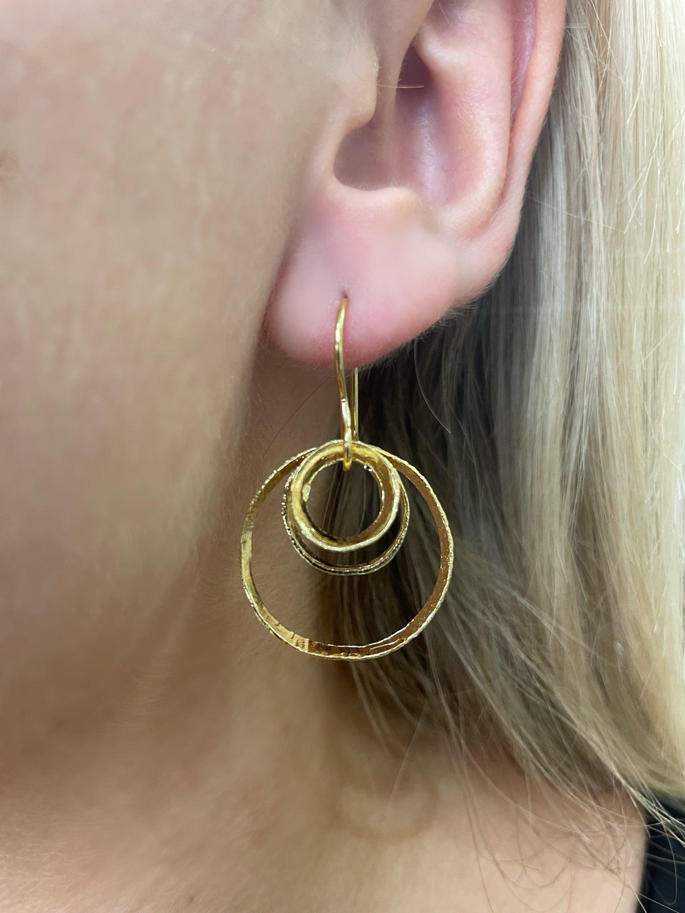 Saphirim Textured Gold Layered Open Circle Drop Earrings - Rococo Jewellery