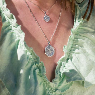 Sea Gems Mini Compass Pendant Necklace - Rococo Jewellery