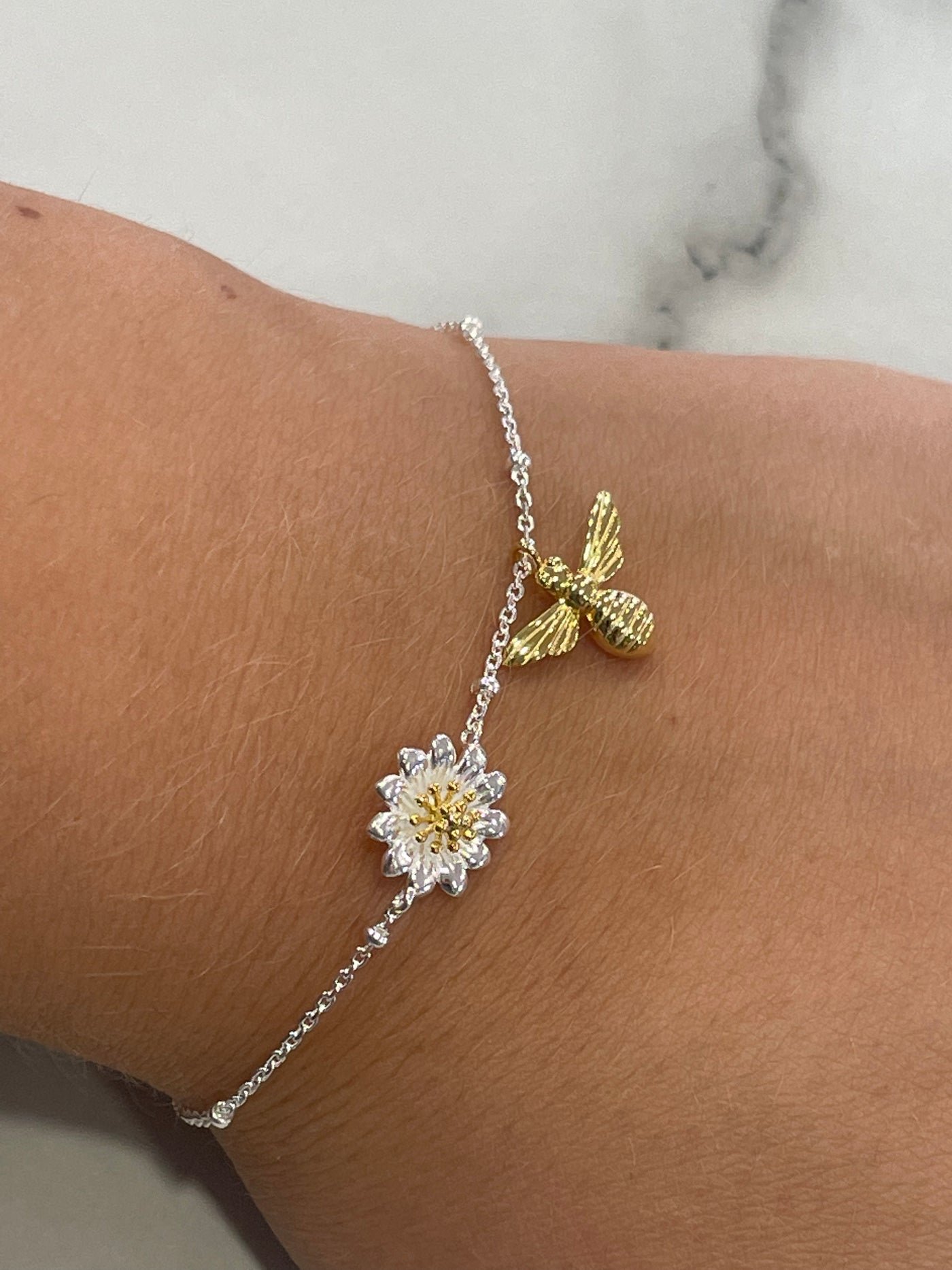 Two-Tone Bumblebee and Daisy Ball Chain Bracelet - Rococo Jewellery