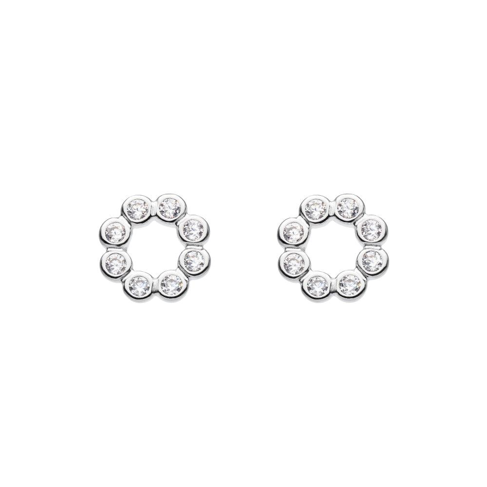 Silver Beaded Open Circle Cubic Zirconia Stud Earrings - Rococo Jewellery