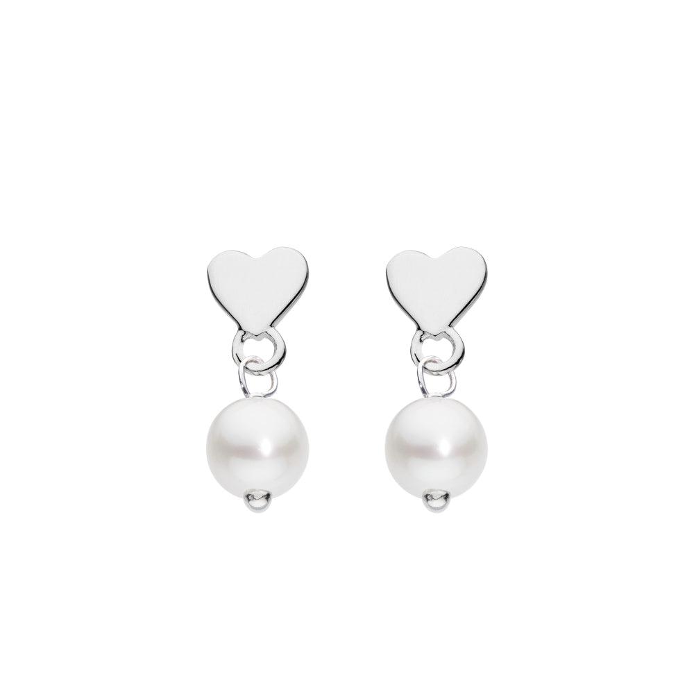 Silver Heart Charm with Freshwater Pearl Stud Earrings - Rococo Jewellery
