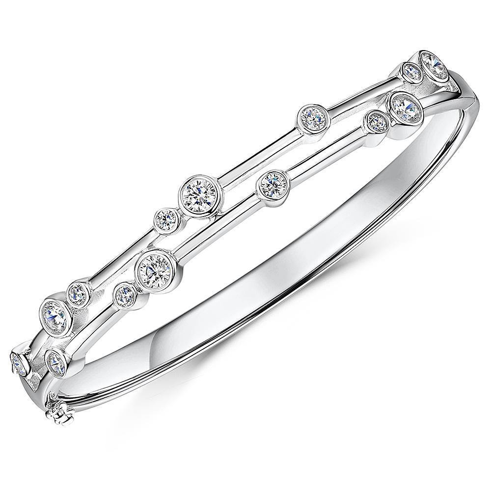 Sterling Silver Bubble Bangle with Cubic Zirconia Stones - Rococo Jewellery