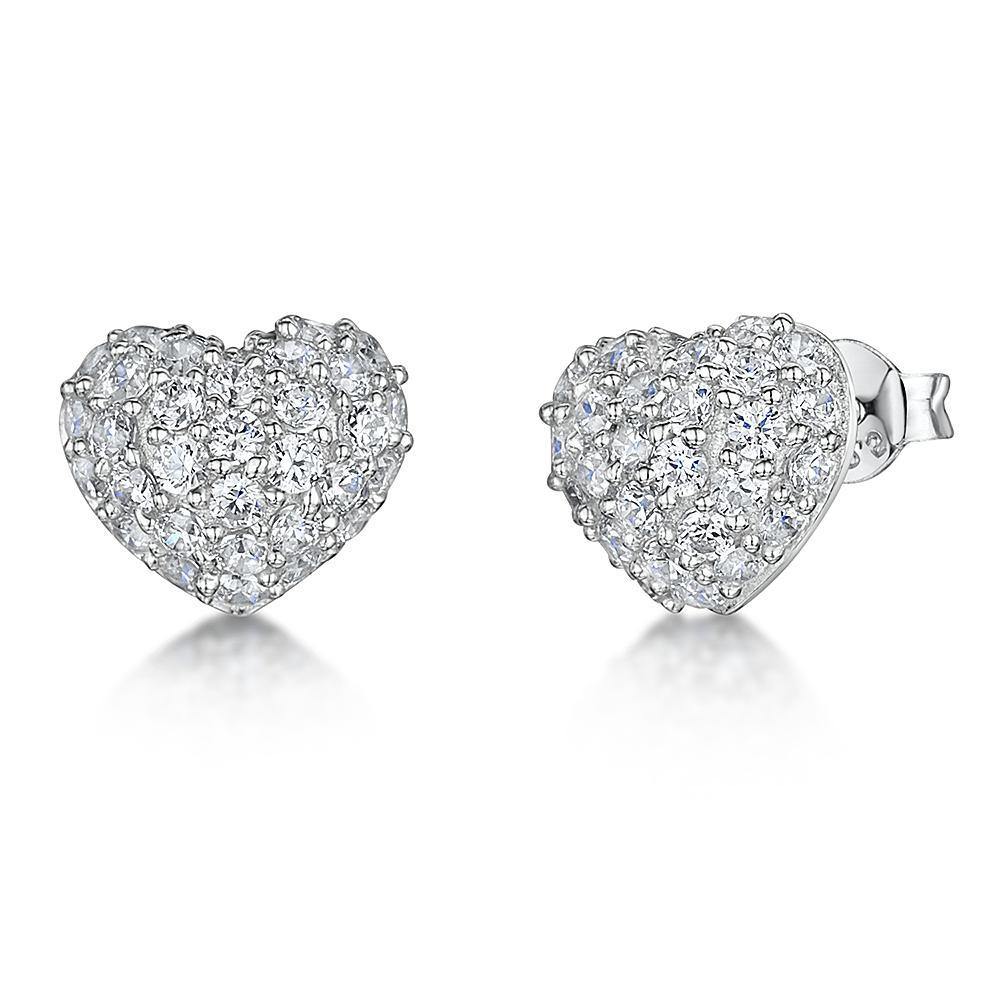 Jools CZ Pavé Heart Stud Earrings - Rococo Jewellery