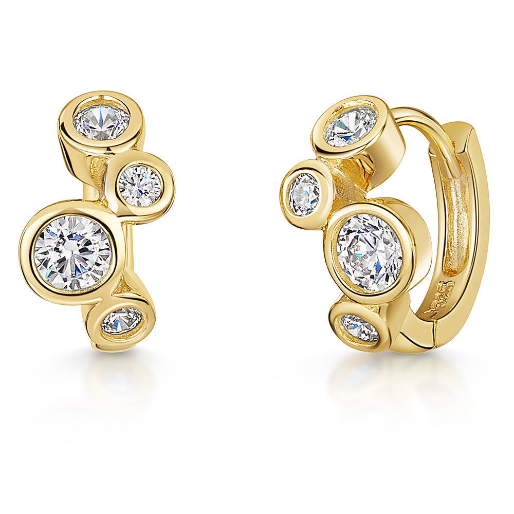 Gold Bubbles Huggie Hoop Earrings Set With Zirconia Stones - Rococo Jewellery