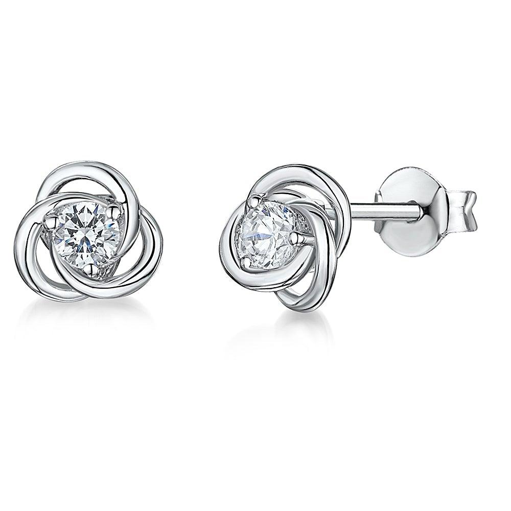 Sterling Silver and Cubic Zirconia Knot Stud Earrings - Rococo Jewellery