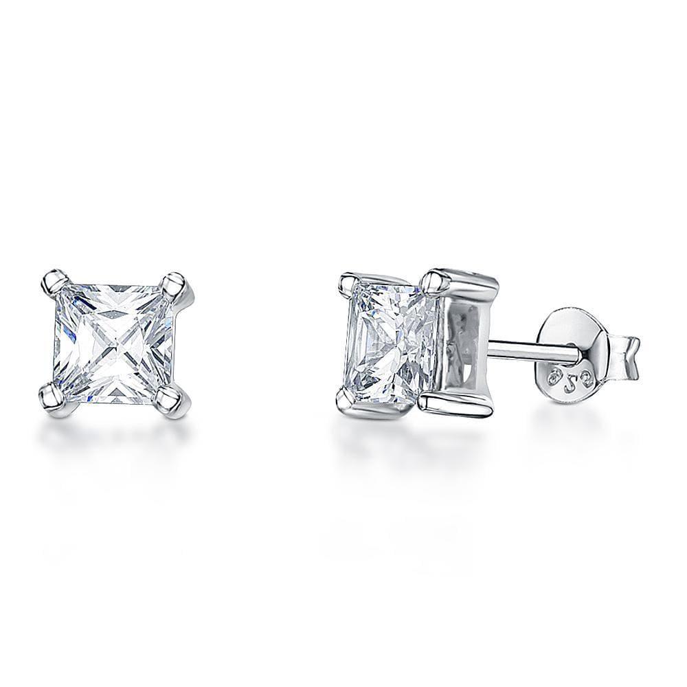 Jools CZ Solitaire Princess Cut Stud Earrings - Rococo Jewellery