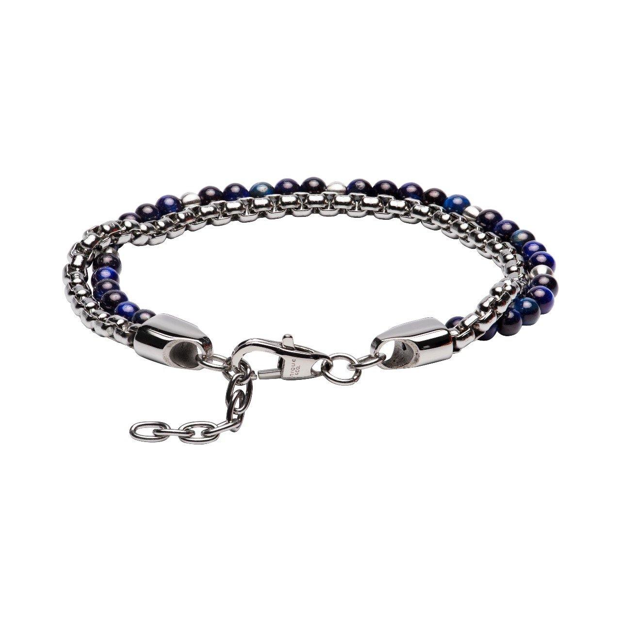 Unique & Co Blue Lapis or Tiger's Eye Beads and Stainless Steel Chain Bracelet - Rococo Jewellery