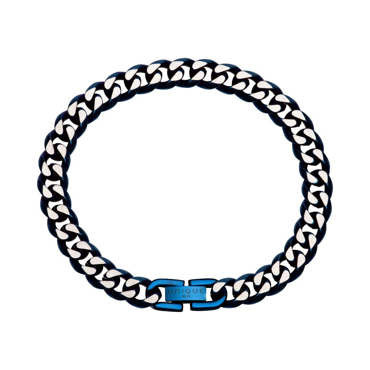 Unique & Co Blue Stainless Steel Curb Chain Bracelet - Rococo Jewellery