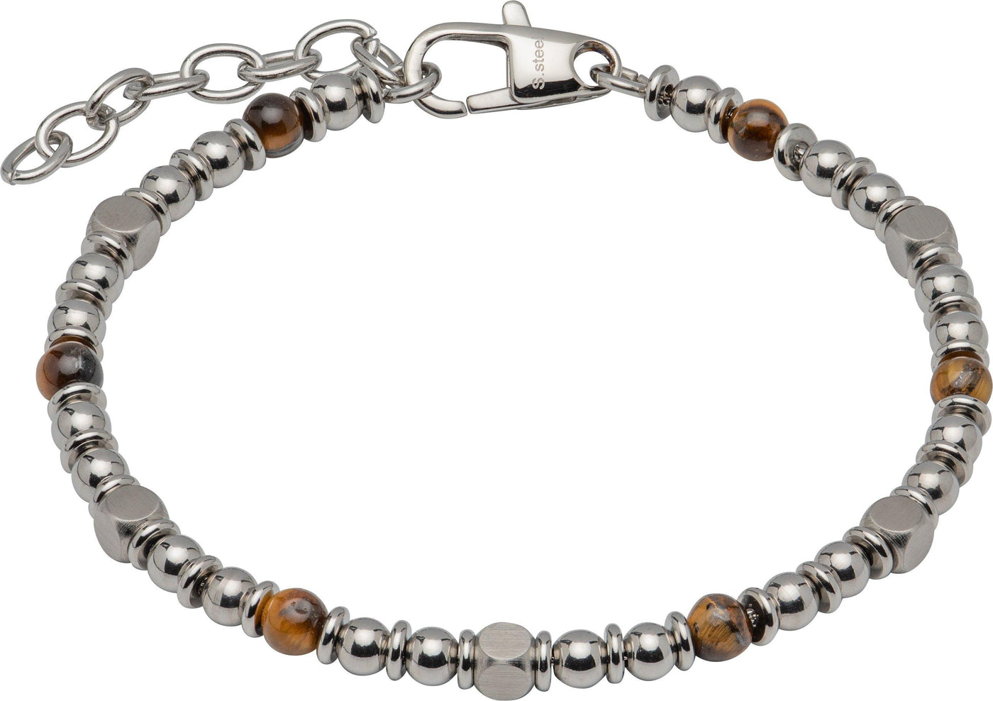 Unique & Co Tiger's Eye Beads Stainless Steel Bracelet - Rococo Jewellery