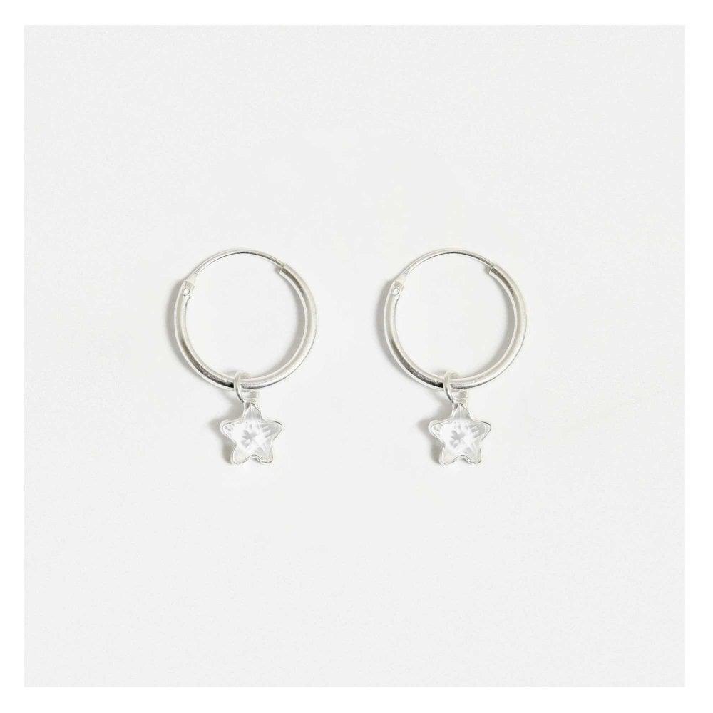 Kingsley Ryan Sterling Silver Hoop Earrings With Cubic Zirconia Star - Rococo Jewellery