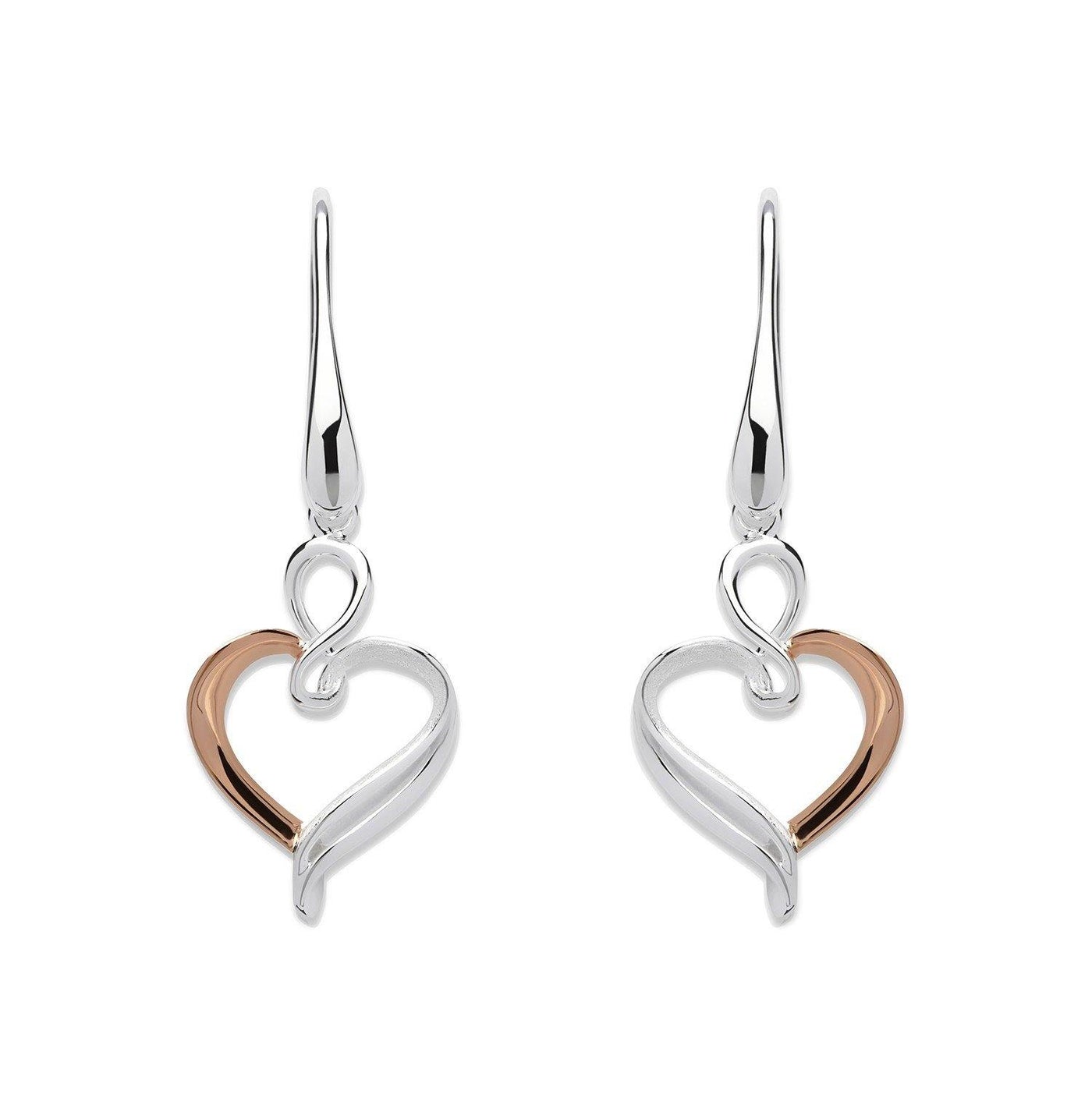 Unique & Co Rose Gold Swirl Heart Drop Earrings - Rococo Jewellery