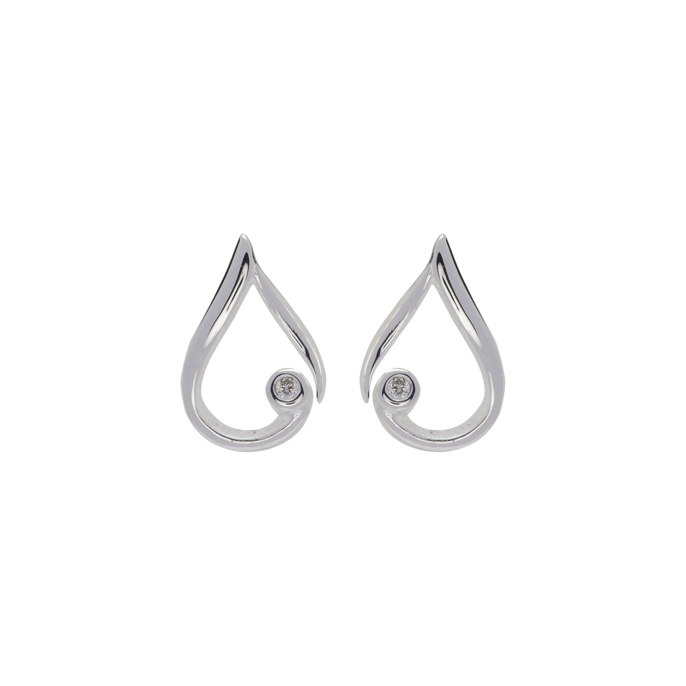 Unique & Co Loop CZ Stud Earrings in Sterling Silver - Rococo Jewellery