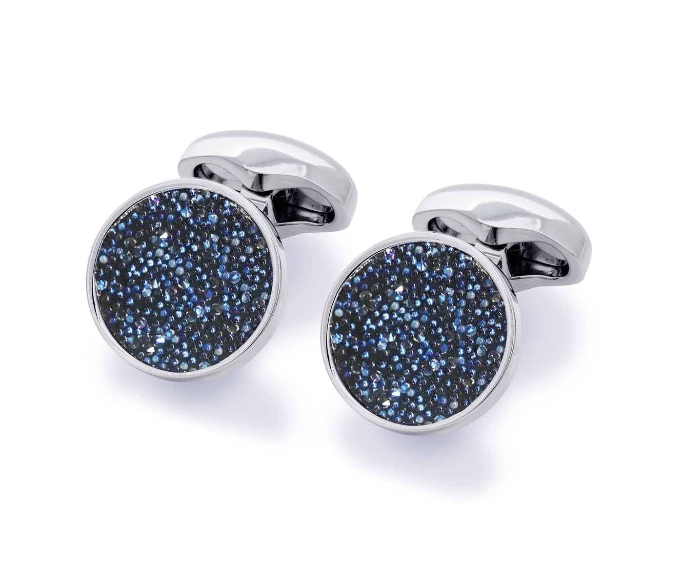 Babette Wasserman Moondust Round Cufflinks in Blue Swarovski® Crystals - Rococo Jewellery