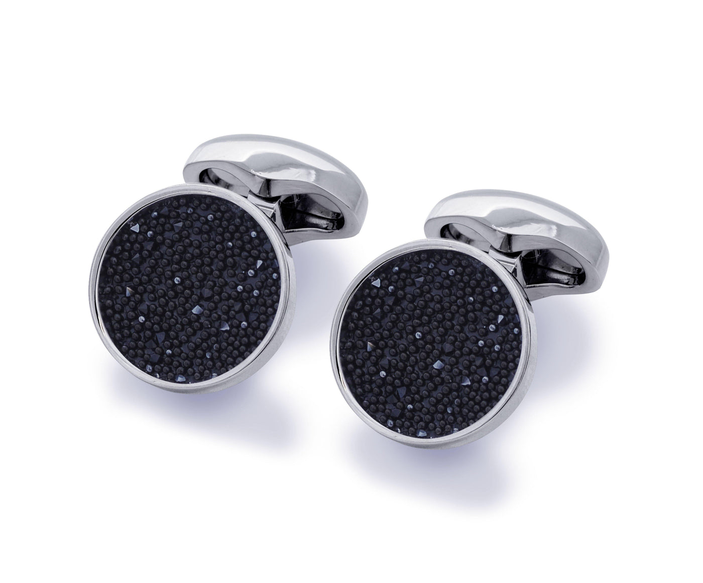 Babette Wasserman Moondust Round Cufflinks in Jet Swarovski® Crystals - Rococo Jewellery
